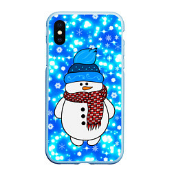Чехол iPhone XS Max матовый Снеговик в шапке, цвет: 3D-голубой