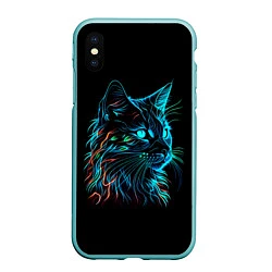 Чехол iPhone XS Max матовый Неоновый котик, цвет: 3D-мятный