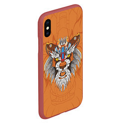 Чехол iPhone XS Max матовый Голова тигра в узорах, цвет: 3D-красный — фото 2