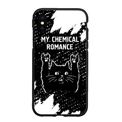 Чехол iPhone XS Max матовый Группа My Chemical Romance и рок кот, цвет: 3D-черный