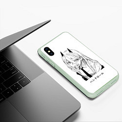 Чехол iPhone XS Max матовый Пауэр с язычком - Человек бензопила, цвет: 3D-салатовый — фото 2