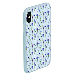 Чехол iPhone XS Max матовый Синие и фиолетовые цветы на голубой клетке, цвет: 3D-голубой — фото 2
