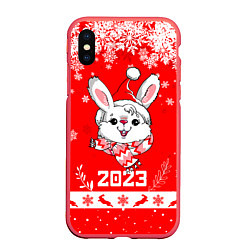 Чехол iPhone XS Max матовый Праздничный кролик 2023, цвет: 3D-красный