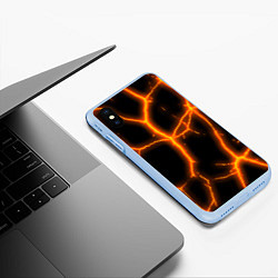 Чехол iPhone XS Max матовый Оранжевые неоновые трещины, цвет: 3D-голубой — фото 2
