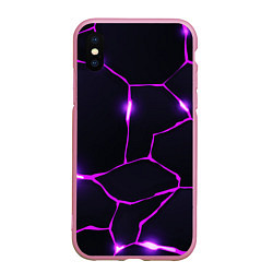 Чехол iPhone XS Max матовый Фиолетовые неоновые трещины