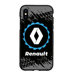 Чехол iPhone XS Max матовый Renault в стиле Top Gear со следами шин на фоне