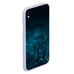 Чехол iPhone XS Max матовый Синий космос, горы и нло, цвет: 3D-светло-сиреневый — фото 2
