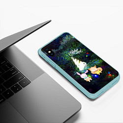 Чехол iPhone XS Max матовый Новый год 2023 зайчик и лисёнок возле ёлочки, цвет: 3D-мятный — фото 2