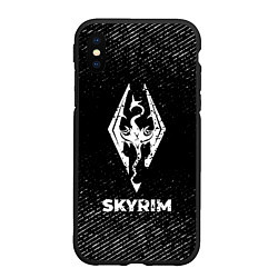 Чехол iPhone XS Max матовый Skyrim с потертостями на темном фоне