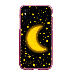Чехол iPhone XS Max матовый Полумесяц и звезды, цвет: 3D-малиновый