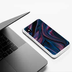 Чехол iPhone XS Max матовый Абстрактные фиолетовые и синие волны с блёстками, цвет: 3D-белый — фото 2