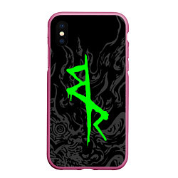 Чехол iPhone XS Max матовый Логотип Cyberpunk: Edgerunners - Дэвид, цвет: 3D-малиновый