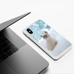 Чехол iPhone XS Max матовый Милая кошечка встречает свой Новый Год, цвет: 3D-белый — фото 2
