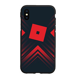 Чехол iPhone XS Max матовый Красный символ Roblox на темном фоне со стрелками