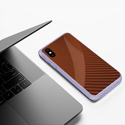 Чехол iPhone XS Max матовый Абстрактные белые линии на коричневом паттерне, цвет: 3D-светло-сиреневый — фото 2