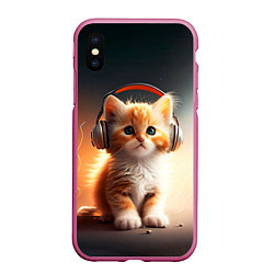 Чехол iPhone XS Max матовый Милый рыжий котёнок в наушниках