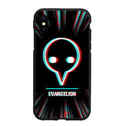 Чехол iPhone XS Max матовый Символ Evangelion в стиле glitch на темном фоне