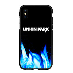 Чехол iPhone XS Max матовый Linkin Park blue fire, цвет: 3D-черный