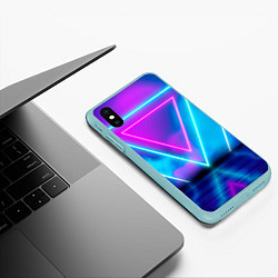 Чехол iPhone XS Max матовый Неоновые треугольники на горизонте, цвет: 3D-мятный — фото 2