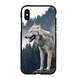 Чехол iPhone XS Max матовый Волк на фоне леса