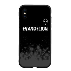 Чехол iPhone XS Max матовый Evangelion glitch на темном фоне: символ сверху