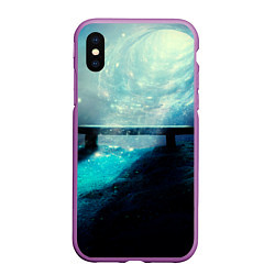 Чехол iPhone XS Max матовый Космические звёзды, небо и скамья, цвет: 3D-фиолетовый