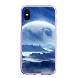 Чехол iPhone XS Max матовый Mountains - fantasy planet, цвет: 3D-сиреневый