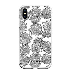 Чехол iPhone XS Max матовый Цветы хризантемы: линейный рисунок, цвет: 3D-белый
