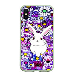Чехол iPhone XS Max матовый Веселый кролик в цветах, цвет: 3D-салатовый