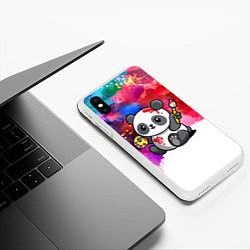 Чехол iPhone XS Max матовый Милый пандёныш - великий художник, цвет: 3D-белый — фото 2