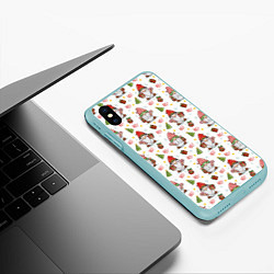 Чехол iPhone XS Max матовый Рождественские гномы с подарками, цвет: 3D-мятный — фото 2