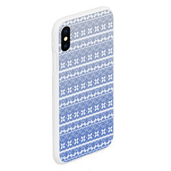 Чехол iPhone XS Max матовый Белый скандинавский орнамент на серо-голубом фоне, цвет: 3D-белый — фото 2
