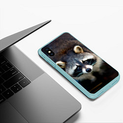 Чехол iPhone XS Max матовый Застенчивый енот, цвет: 3D-мятный — фото 2