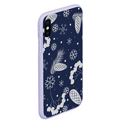 Чехол iPhone XS Max матовый Зимние ягоды и шишки на синем фоне, цвет: 3D-светло-сиреневый — фото 2