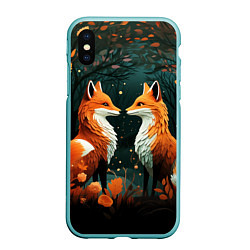 Чехол iPhone XS Max матовый Две лисоньки в стиле Folk Art