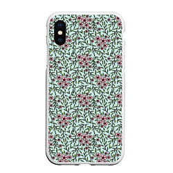 Чехол iPhone XS Max матовый Цветы сакуры и веточки - паттерн