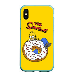Чехол iPhone XS Max матовый Гомер Симпсон ест пончик, цвет: 3D-мятный