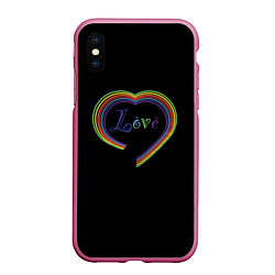 Чехол iPhone XS Max матовый Разноцветное сердце, цвет: 3D-малиновый