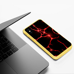 Чехол iPhone XS Max матовый Красные неоновые трещины, цвет: 3D-желтый — фото 2