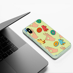 Чехол iPhone XS Max матовый Emoji ok, цвет: 3D-салатовый — фото 2