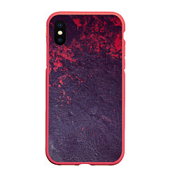 Чехол iPhone XS Max матовый Наскальная чёрная текстура с красными брызгами