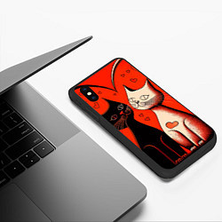 Чехол iPhone XS Max матовый Влюблённые кошки на красном фоне, цвет: 3D-черный — фото 2