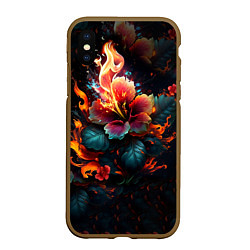 Чехол iPhone XS Max матовый Огненный цветок на темном фоне