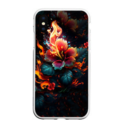 Чехол iPhone XS Max матовый Огненный цветок на темном фоне