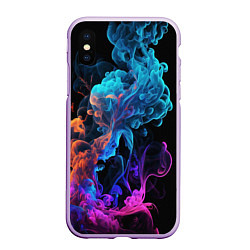 Чехол iPhone XS Max матовый Неоновый цветной дым на черном фоне
