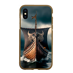 Чехол iPhone XS Max матовый Корабль в бушующем море, цвет: 3D-коричневый