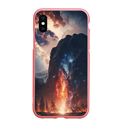 Чехол iPhone XS Max матовый Галактика как ночное небо над пейзажем
