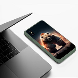 Чехол iPhone XS Max матовый Медведь-танк, цвет: 3D-темно-зеленый — фото 2