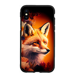 Чехол iPhone XS Max матовый Огненно рыжая лиса в цветах, цвет: 3D-черный