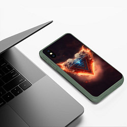 Чехол iPhone XS Max матовый Каменное сердце в неоновом красном электрическом с, цвет: 3D-темно-зеленый — фото 2